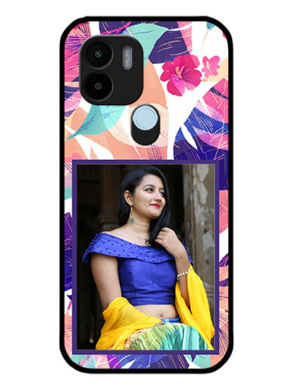 Custom Poco C51 Custom Glass Mobile Case - Abstract Floral Design