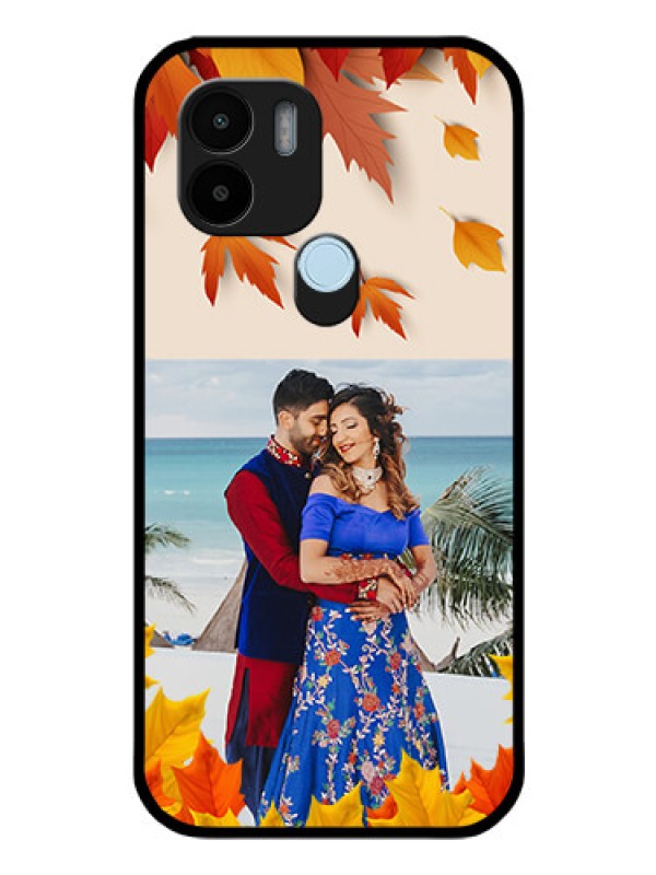 Custom Poco C51 Photo Printing on Glass Case - Autumn Maple Leaves Design