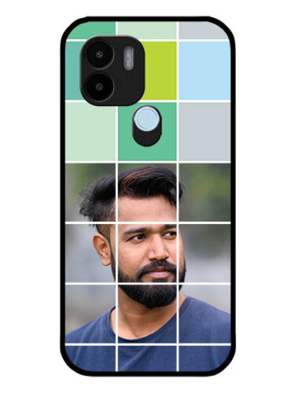 Custom Poco C51 Photo Printing on Glass Case - with white box pattern