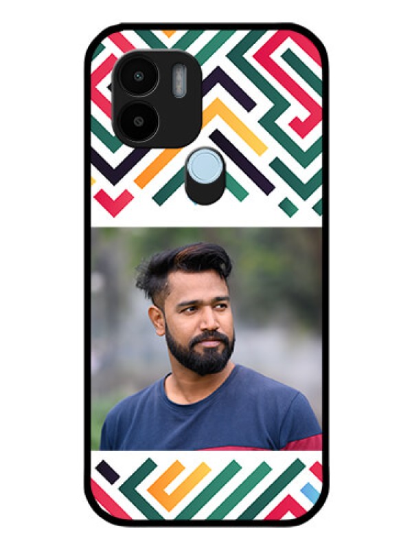 Custom Poco C51 Personalized Glass Phone Case - Colorful Maze Pattern Design