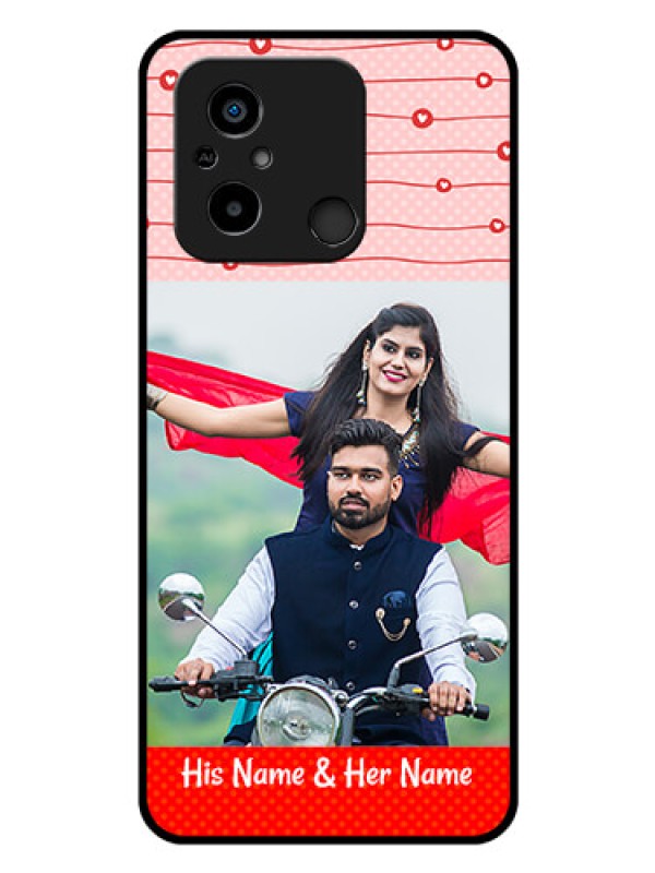 Custom Poco C55 Personalized Glass Phone Case - Red Pattern Case Design