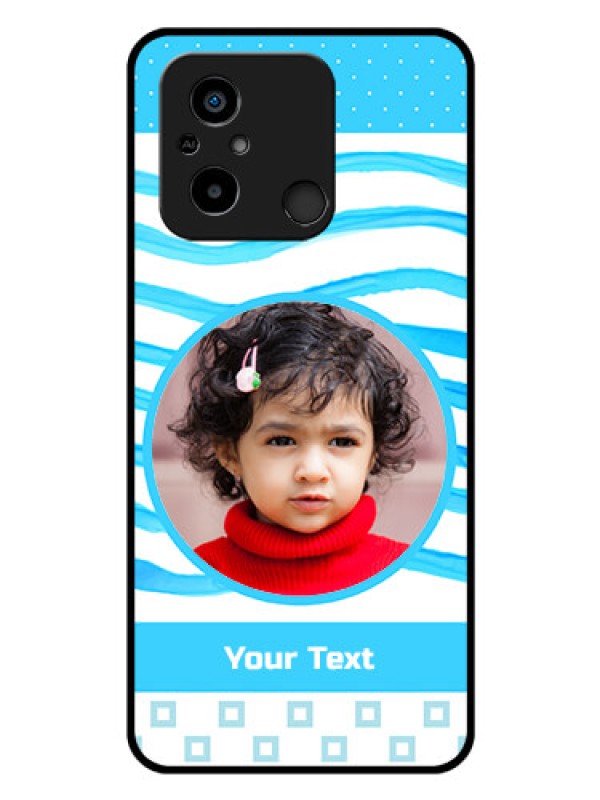 Custom Poco C55 Custom Glass Phone Case - Simple Blue Case Design