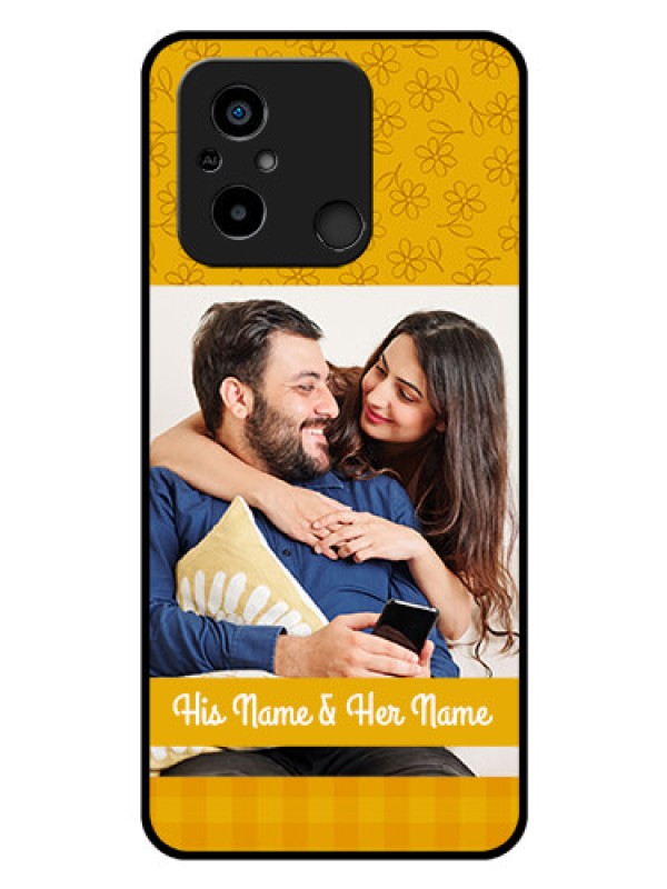 Custom Poco C55 Custom Glass Mobile Case - Yellow Floral Design