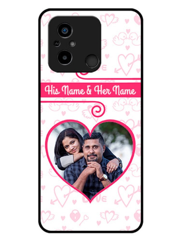 Custom Poco C55 Personalized Glass Phone Case - Heart Shape Love Design