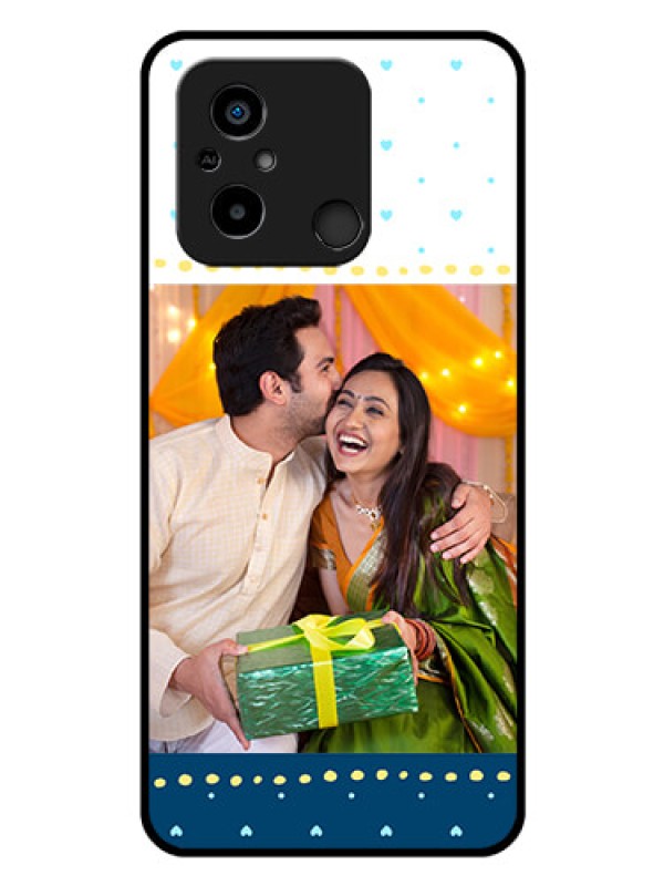 Custom Poco C55 Personalized Glass Phone Case - White and Blue Abstract Design