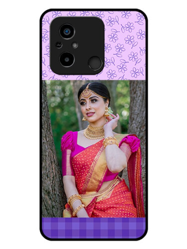 Custom Poco C55 Custom Glass Phone Case - Purple Floral Design
