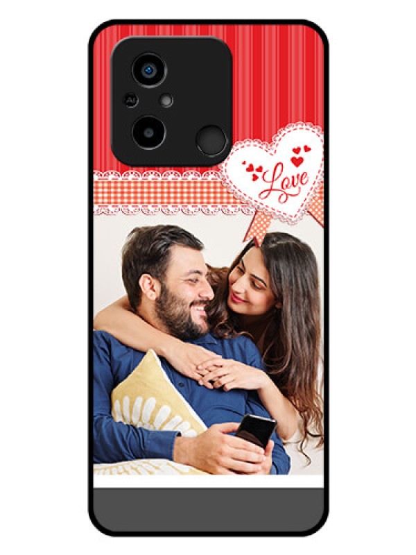 Custom Poco C55 Custom Glass Mobile Case - Red Love Pattern Design