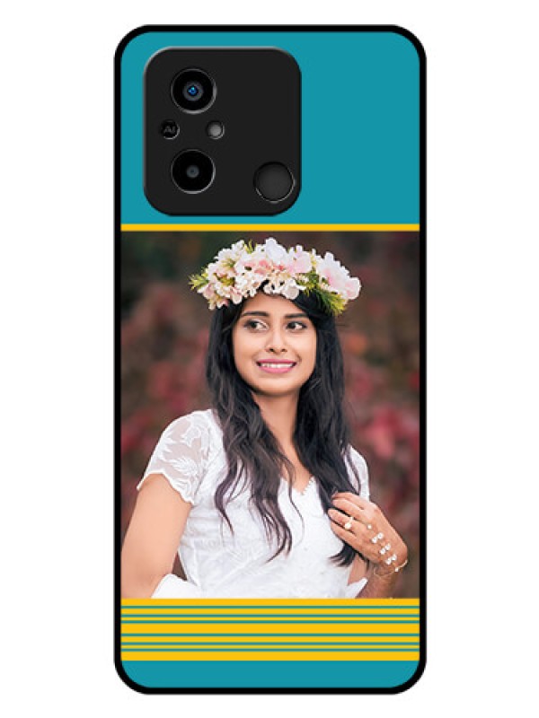 Custom Poco C55 Custom Glass Phone Case - Yellow & Blue Design