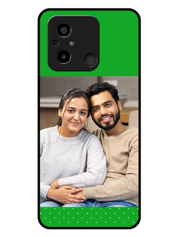Custom Poco C55 Personalized Glass Phone Case - Green Pattern Design