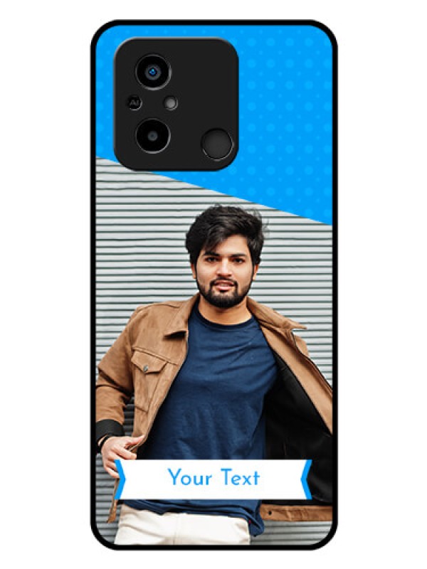 Custom Poco C55 Photo Printing on Glass Case - Simple Blue Color Design