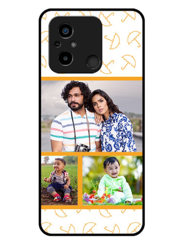 Custom Poco C55 Custom Glass Mobile Case - Yellow Pattern Design
