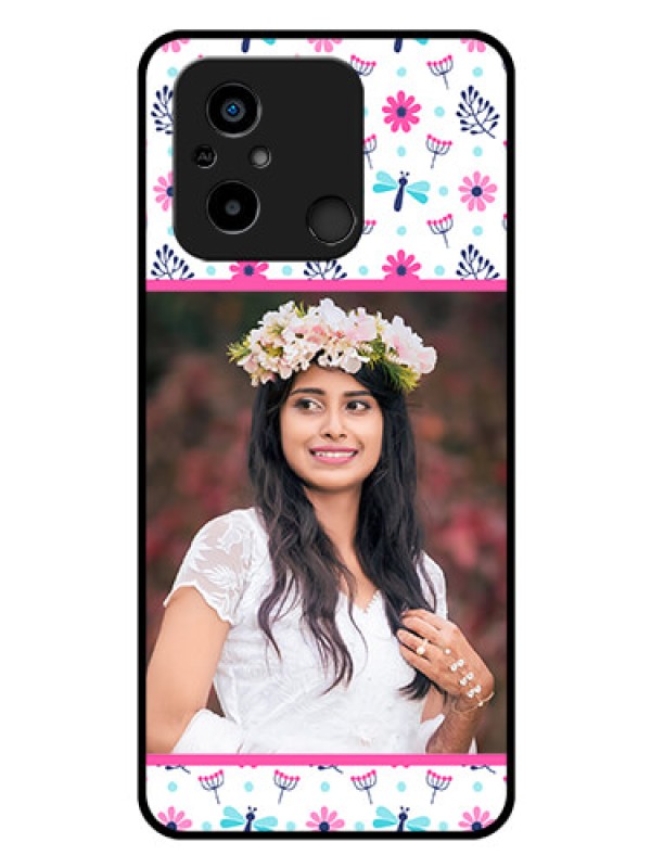 Custom Poco C55 Photo Printing on Glass Case - Colorful Flower Design