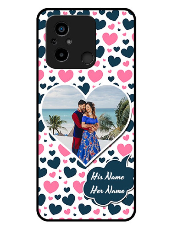 Custom Poco C55 Custom Glass Phone Case - Pink & Blue Heart Design