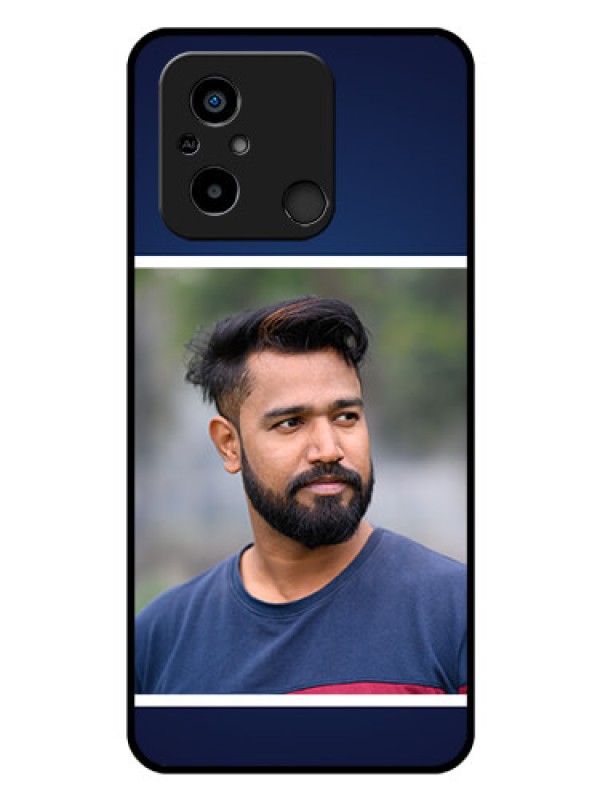 Custom Poco C55 Personalized Glass Phone Case - Simple Royal Blue Design