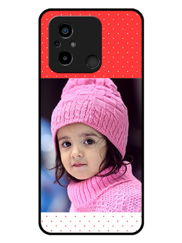 Custom Poco C55 Photo Printing on Glass Case - Red Pattern Design