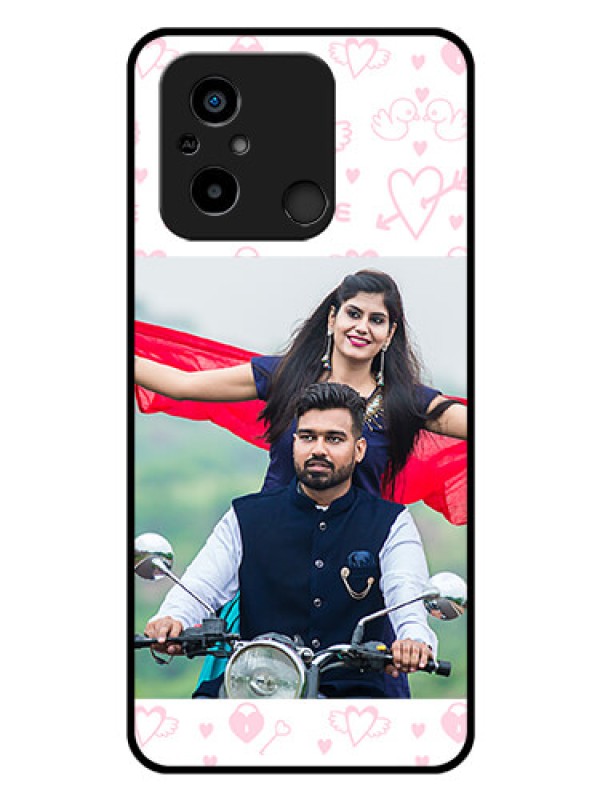 Custom Poco C55 Custom Glass Mobile Case - Pink Flying Heart Design