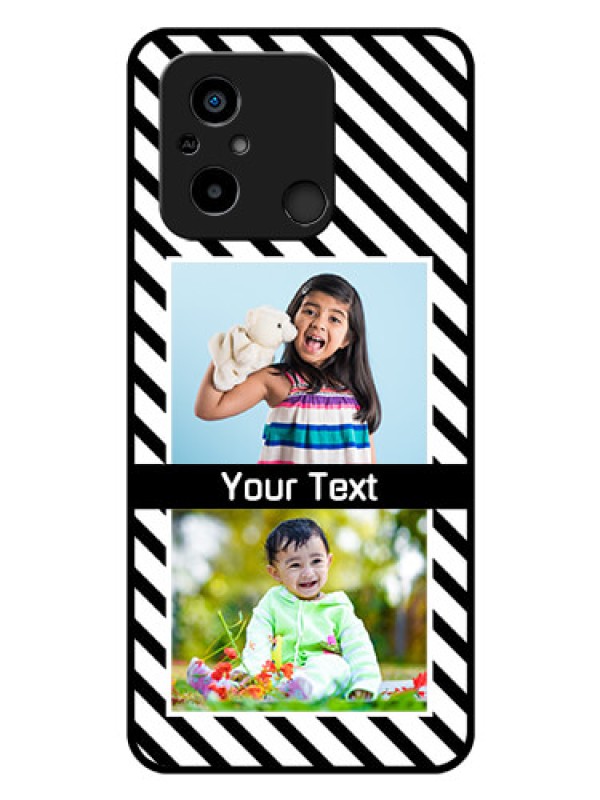 Custom Poco C55 Photo Printing on Glass Case - Black And White Stripes Design