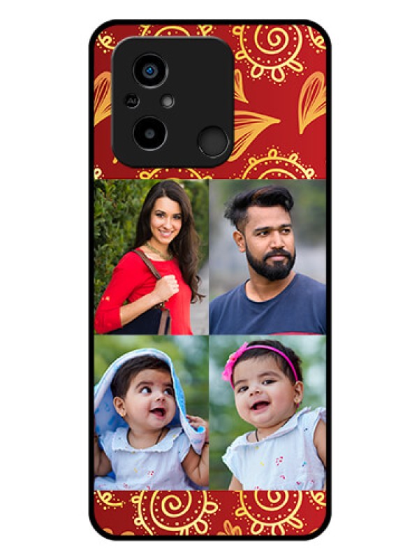 Custom Poco C55 Photo Printing on Glass Case - 4 Image Traditional Design