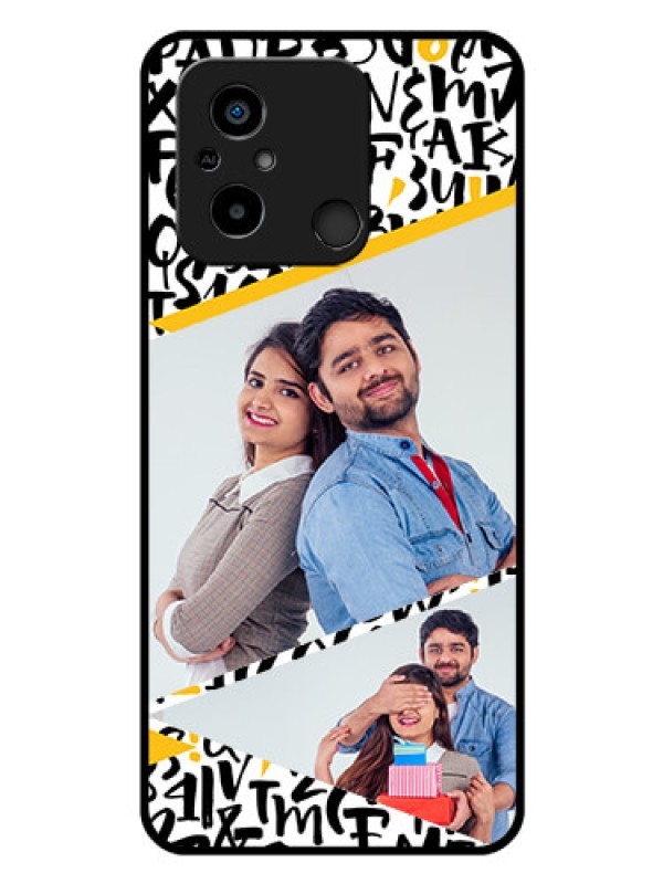 Custom Poco C55 Custom Glass Mobile Case - Letters Pattern Design