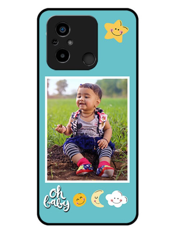 Custom Poco C55 Personalized Glass Phone Case - Smiley Kids Stars Design