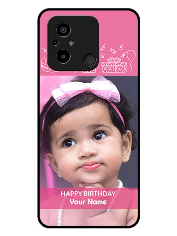 Custom Poco C55 Photo Printing on Glass Case - with Birthday Line Art Design