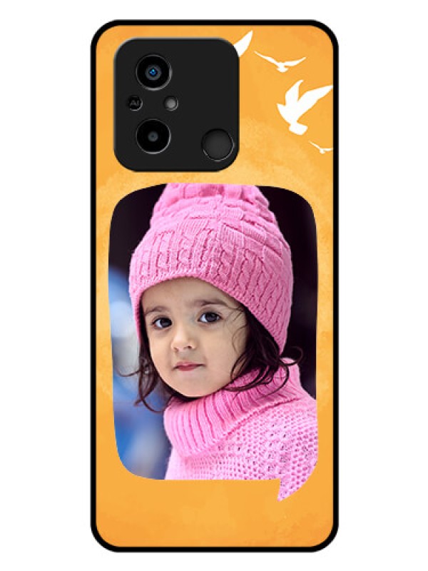 Custom Poco C55 Personalized Glass Phone Case - Water Color Design with Bird Icons
