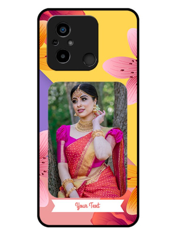 Custom Poco C55 Custom Glass Mobile Case - 3 Image With Vintage Floral Design