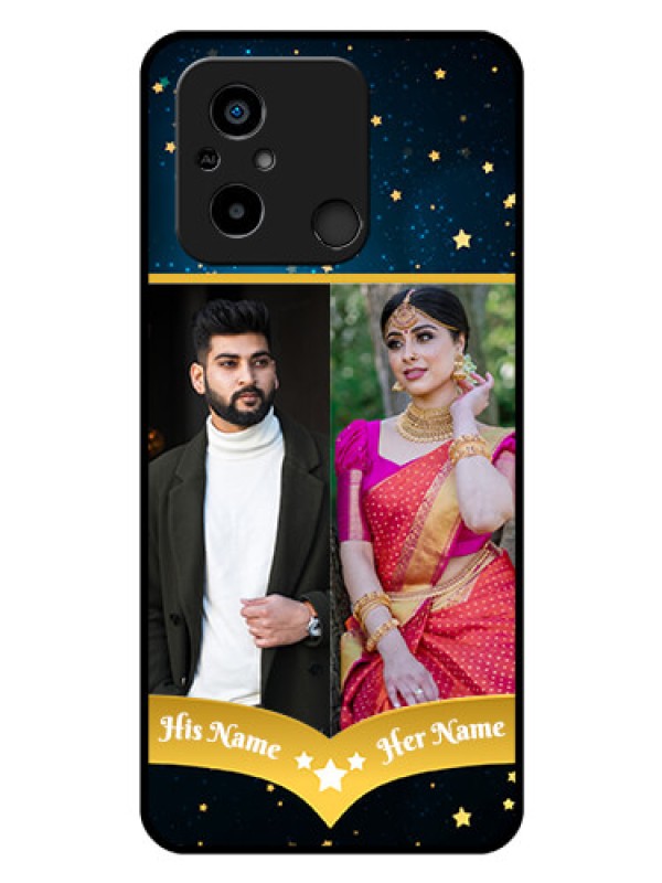 Custom Poco C55 Custom Glass Phone Case - Galaxy Stars Backdrop Design