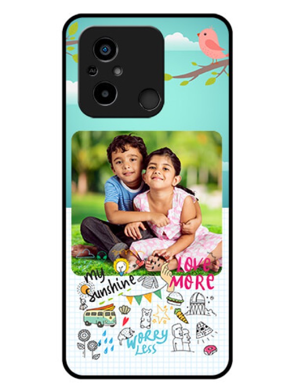 Custom Poco C55 Photo Printing on Glass Case - Doodle love Design