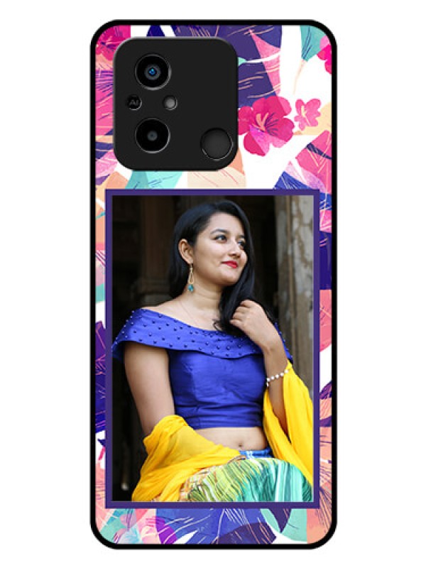 Custom Poco C55 Custom Glass Mobile Case - Abstract Floral Design