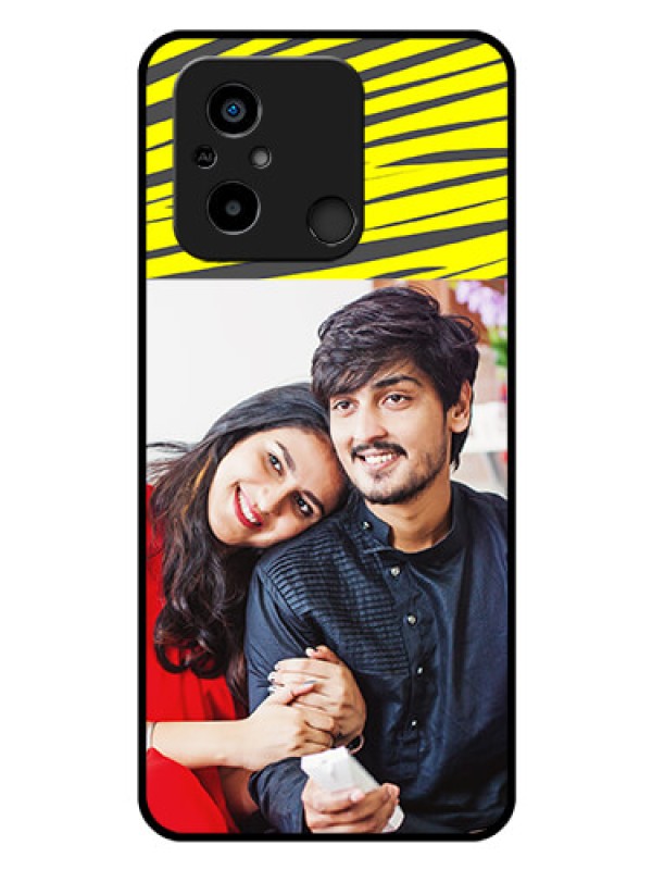 Custom Poco C55 Photo Printing on Glass Case - Yellow Abstract Design