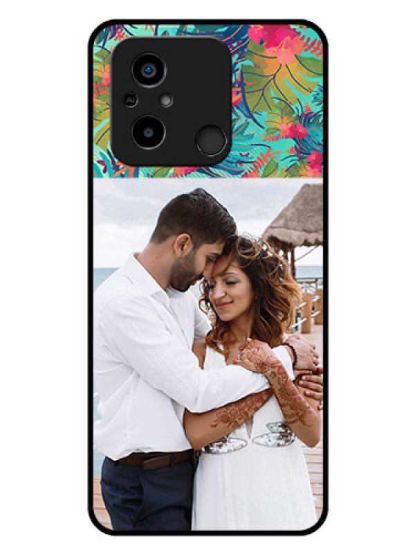 Custom Poco C55 Photo Printing on Glass Case - Watercolor Floral Design