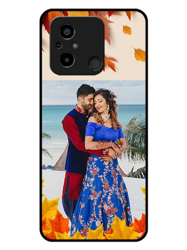 Custom Poco C55 Photo Printing on Glass Case - Autumn Maple Leaves Design
