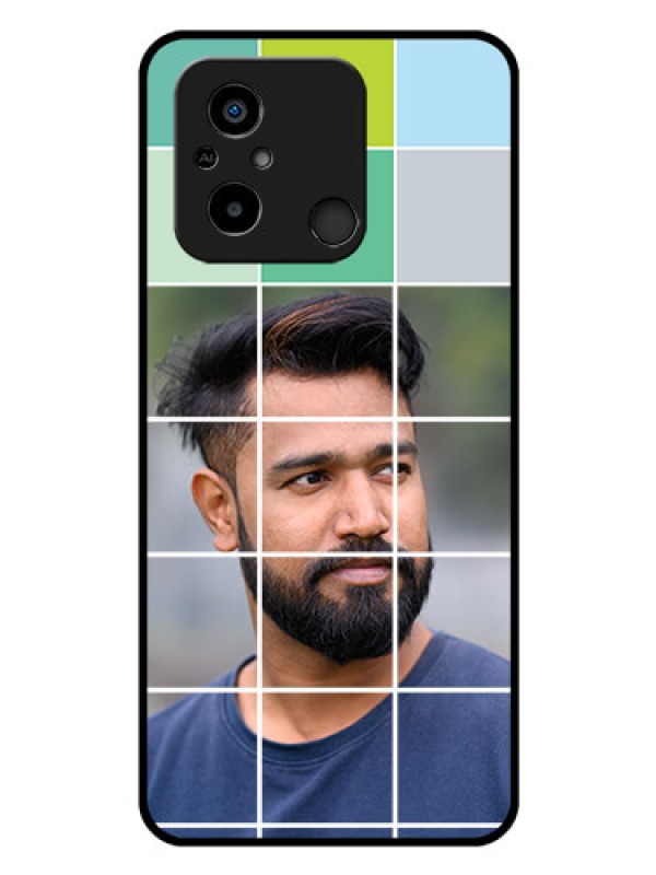 Custom Poco C55 Photo Printing on Glass Case - with white box pattern