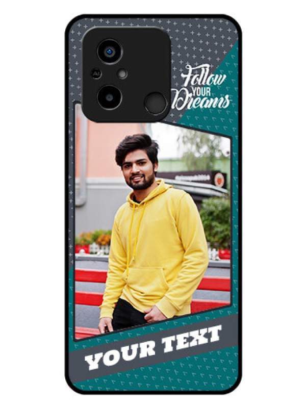 Custom Poco C55 Personalized Glass Phone Case - Background Pattern Design with Quote