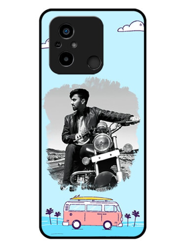 Custom Poco C55 Photo Printing on Glass Case - Travel & Adventure Design
