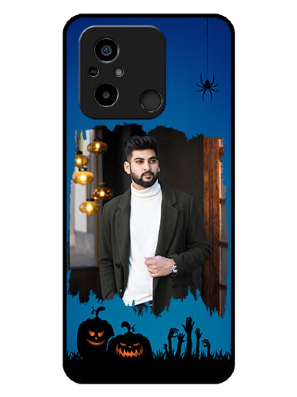 Custom Poco C55 Photo Printing on Glass Case - with pro Halloween design