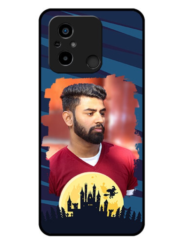 Custom Poco C55 Photo Printing on Glass Case - Halloween Witch Design
