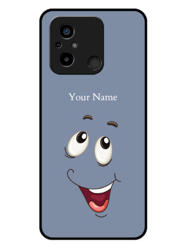 Custom Poco C55 Photo Printing on Glass Case - Laughing Cartoon Face Design