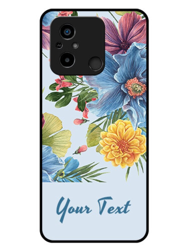 Custom Poco C55 Custom Glass Mobile Case - Stunning Watercolored Flowers Painting Design