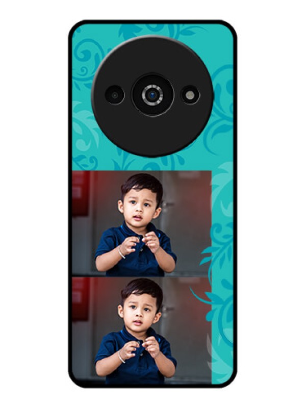 Custom Poco C61 Custom Glass Phone Case - With Photo And Green Floral Design