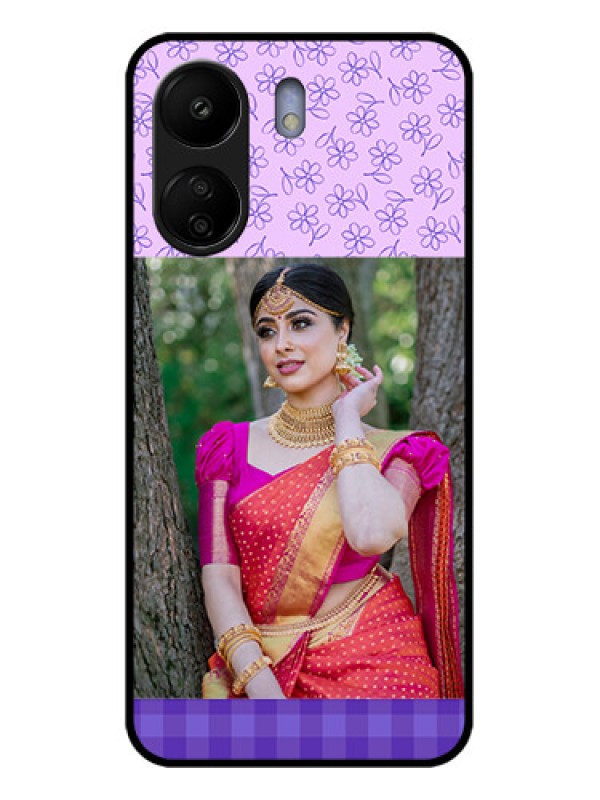 Custom Poco C65 Custom Glass Phone Case - Purple Floral Design