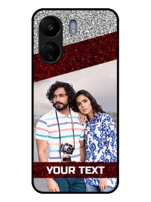 Custom Poco C65 Custom Glass Phone Case - Image Holder With Glitter Strip Design