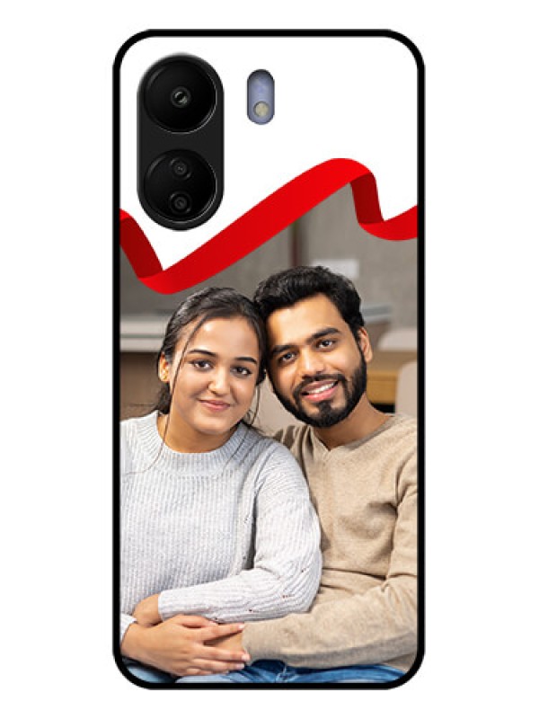 Custom Poco C65 Custom Glass Phone Case - Red Ribbon Frame Design