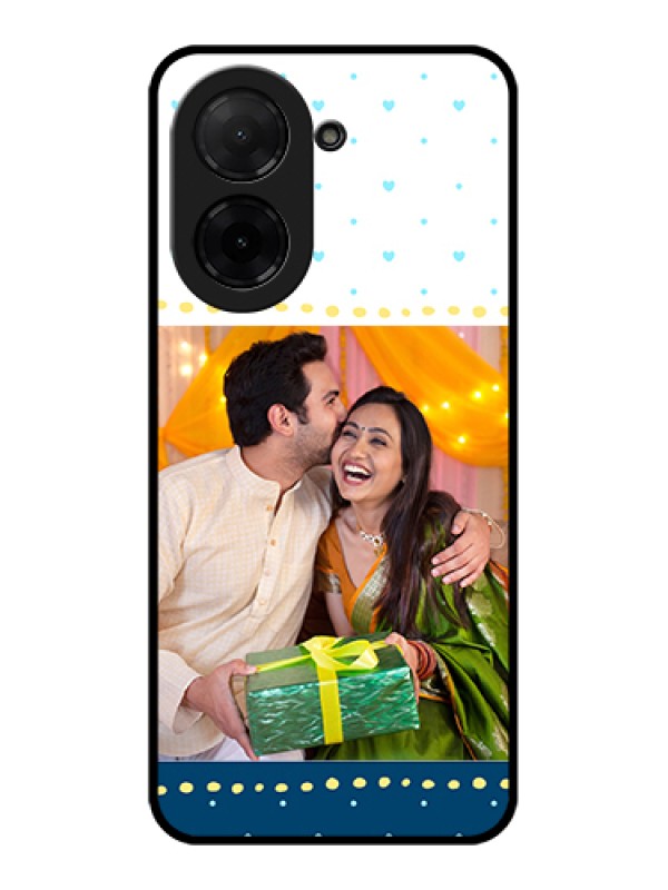 Custom Poco C71 Custom Glass Phone Case - White And Blue Abstract Design