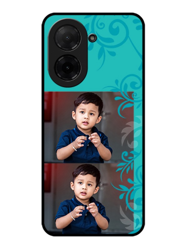 Custom Poco C71 Custom Glass Phone Case - With Photo And Green Floral Design