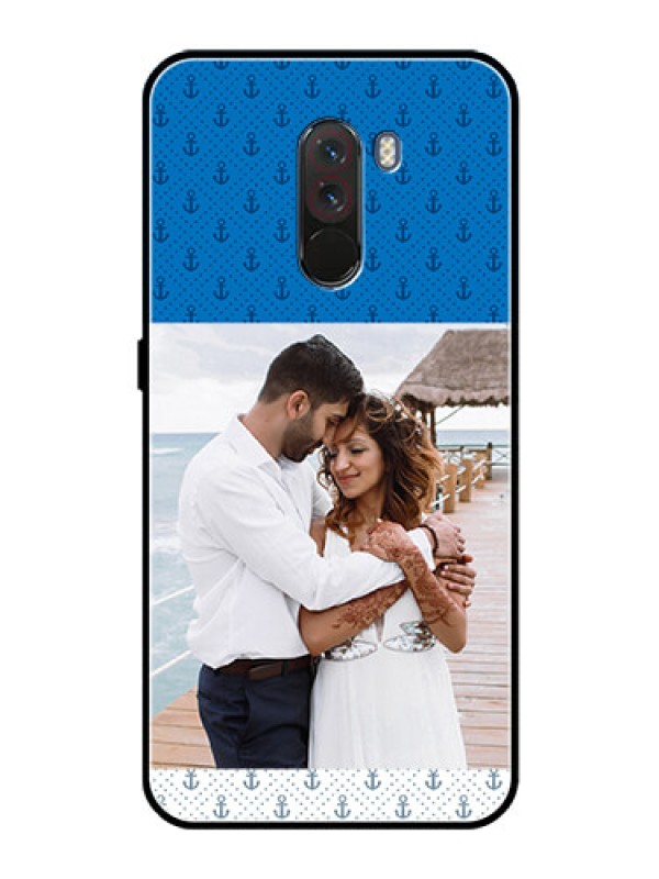 Custom Pcoco F1 Photo Printing on Glass Case  - Blue Anchors Design