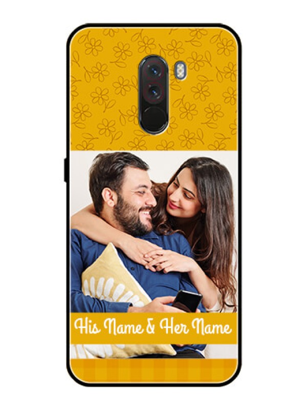 Custom Pcoco F1 Custom Glass Mobile Case  - Yellow Floral Design