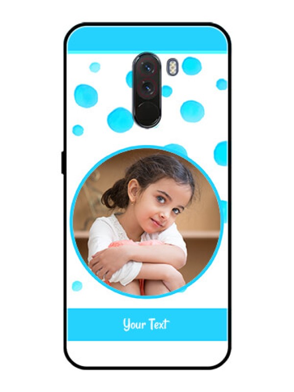 Custom Pcoco F1 Photo Printing on Glass Case  - Blue Bubbles Pattern Design