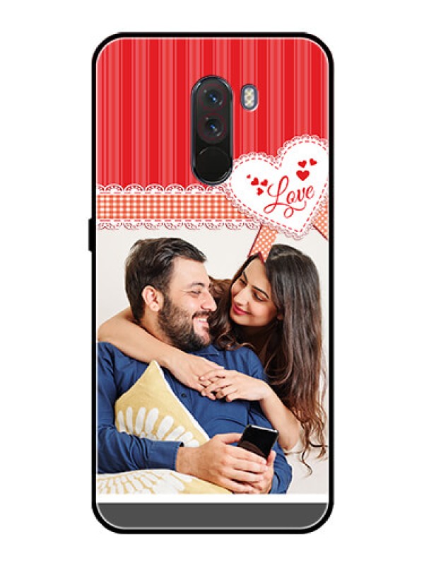 Custom Pcoco F1 Custom Glass Mobile Case  - Red Love Pattern Design